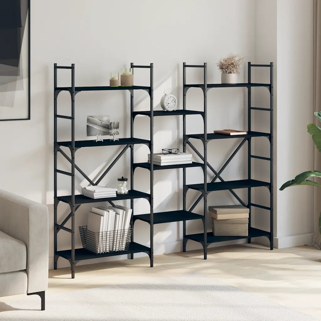 Libreria-Scaffale per Libri-Mobile di Stoccaggio Nera 160x28,5x136,5 cm in Legno Multistrato
