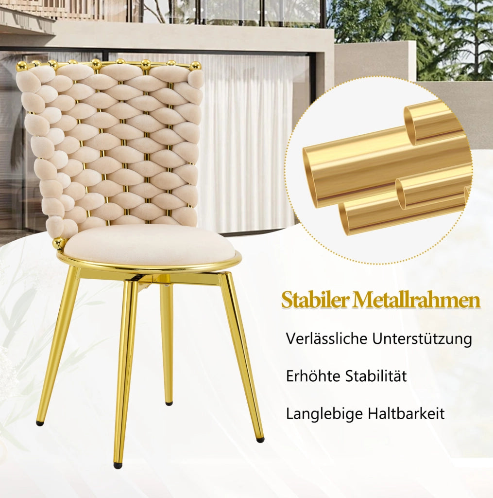 Sedia da pranzo in velluto beige con gambe dorate