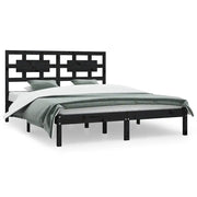 Letto matrimoniale | Letto per adulti | Giroletto Nero in Legno Massello di Pino 200x200 cm