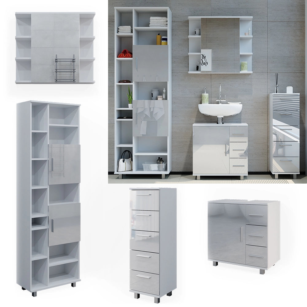 Vicco Set mobili bagno Bianco lucido 4 parti