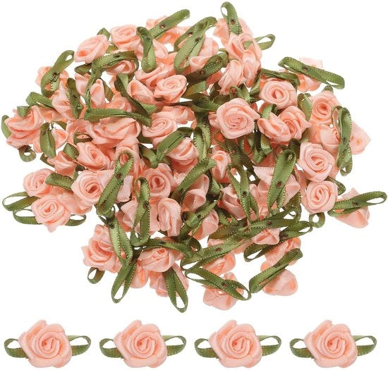 Decorazione con Lint Satinato Rosa - 100 Pezzi - Miniatura - 1,5 x 3 cm - Decorativo