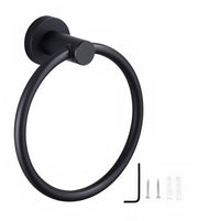 Asciugamaniere Moderna - Asciugamaniere - Nero - Acciaio Inossidabile - Appeso al Muro - Diametro Esterno 16 cm - Anello per Asciugamani