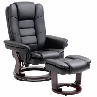 Set Poltrona Relax e Pouf Poggiapiedi, Girevole a 360° e Reclinabile, Similpelle PU