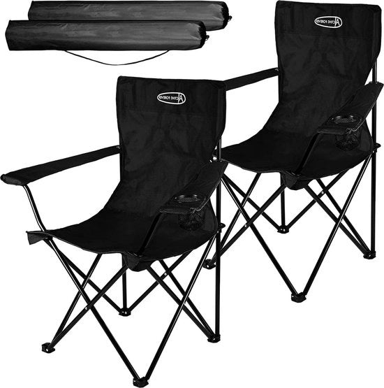 Set di Sedie da Campeggio Ripiegabili da 2 - Sedile da Giardino Portatile con Bicchiere - Peso Leggero 22 kg - Sedile da Spiaggia Comfortevole per Campeggiatori - Nero