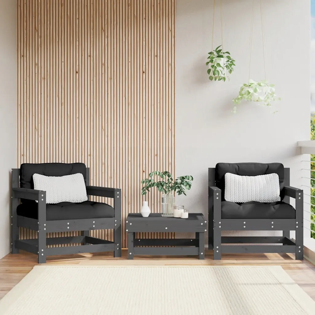 Sedia da patio-Sedie da Giardino con Cuscini 2pz Legno Massello di Pino Grigio 827251