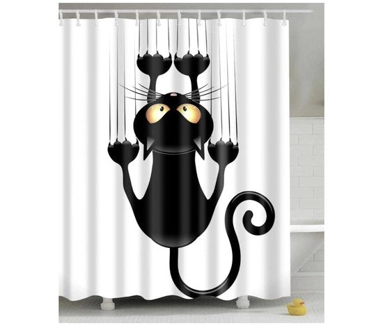 Draperia per Bagno Waterresistente con Ganci, Impermeabile e Antimuffa, con Disegno di Gatto, 150x180 cm