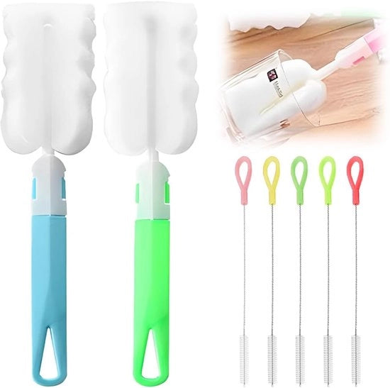 Set di pennelli per bottiglie - accessori di pulizia - 7 pezzi - pennelli a spugna e pennelli a setole