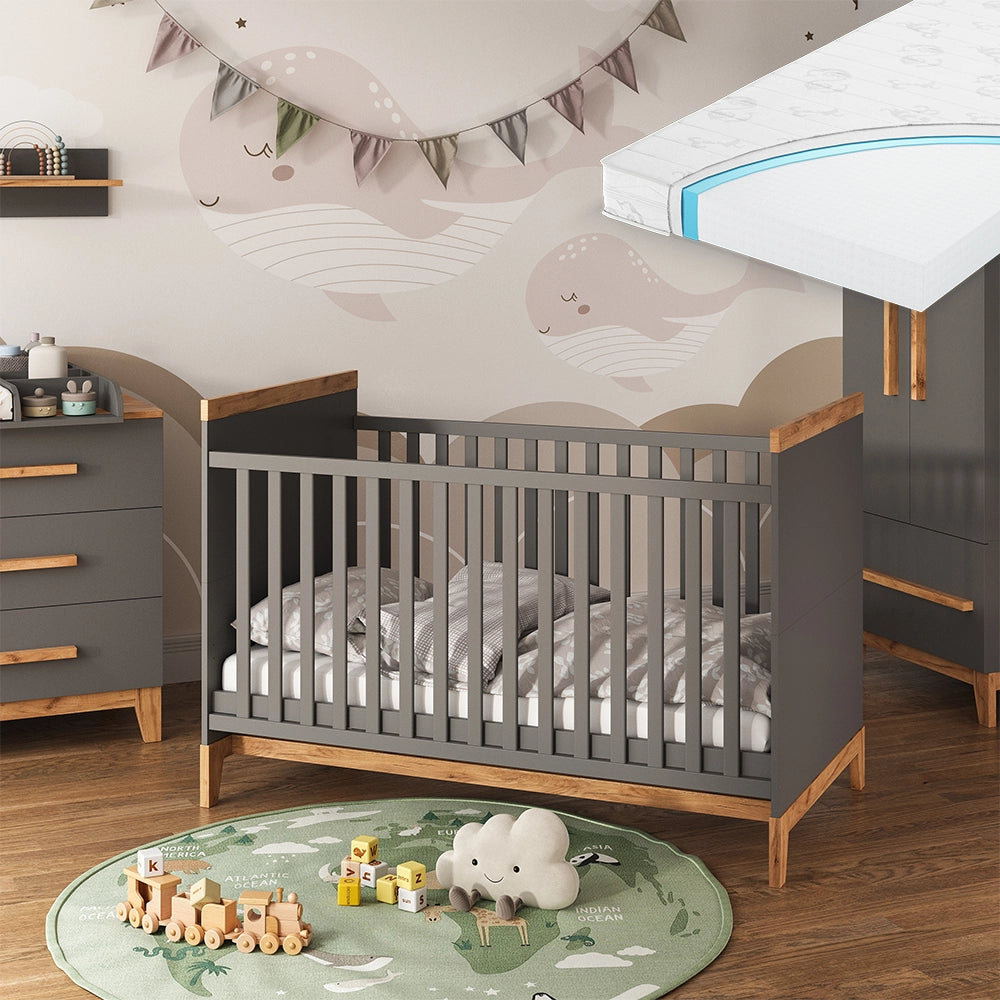 Vitalispa culla neonato Grigio/Artisan 70x140 cm con materasso