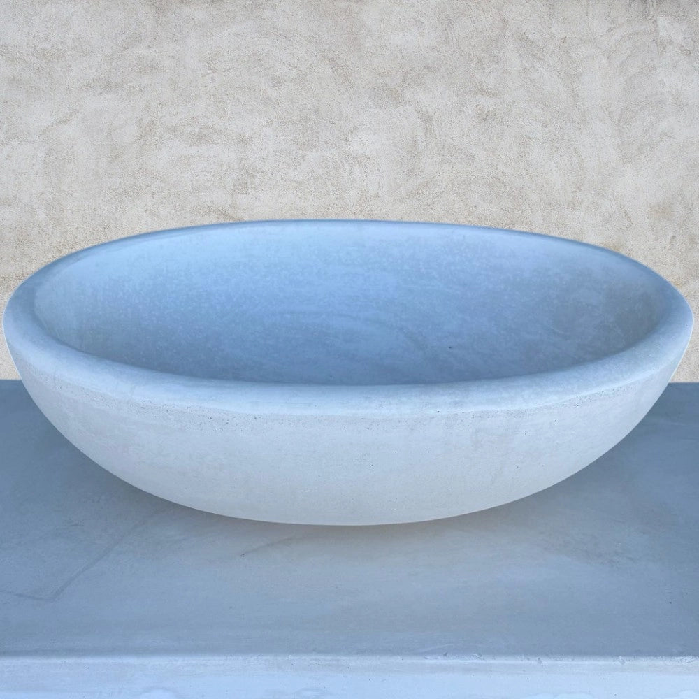 Pilozza lavabo ovale cemento calcestruzzo l.60xp.40xh.20 cm bianca serie ostuni