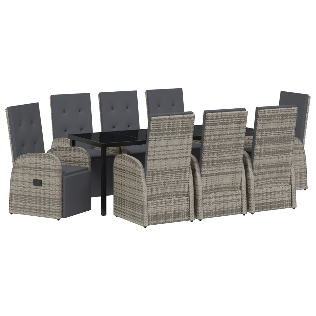 Set da Pranzo da Giardino 9 Pezzi con Cuscini Grigio Polyrattan
