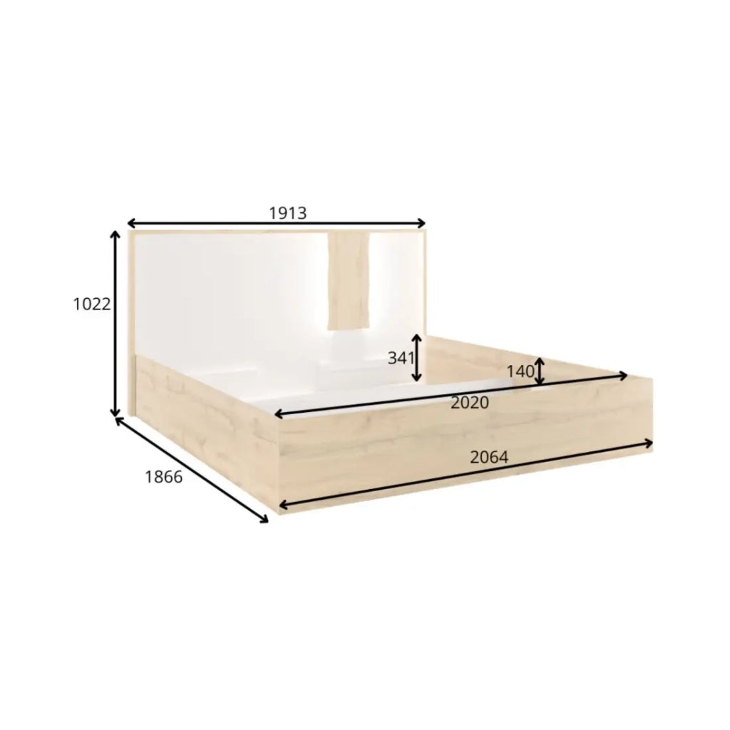 Pack letto WOOD 180 x 200 cm con LED e 2 comodini – Bianco e rovere – Set camera da letto design