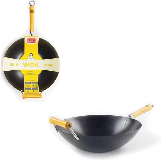 Wok in acciaio di carbonio con rivestimento antifiamma - 36 cm