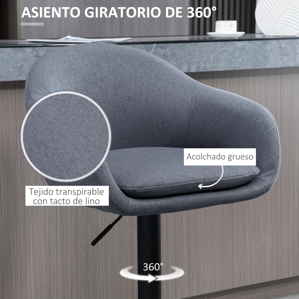 Sgabello da Bar Regolabile Imbottito ¨C Xylo ¨C Tessuto Grigio Scuro con Poggiapiedi in Metallo 54x54x92-112cm