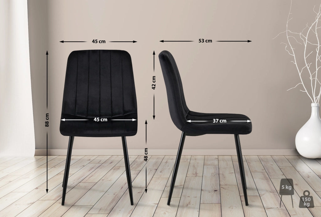 Set di 4 sedie Dijon nero,Velluto