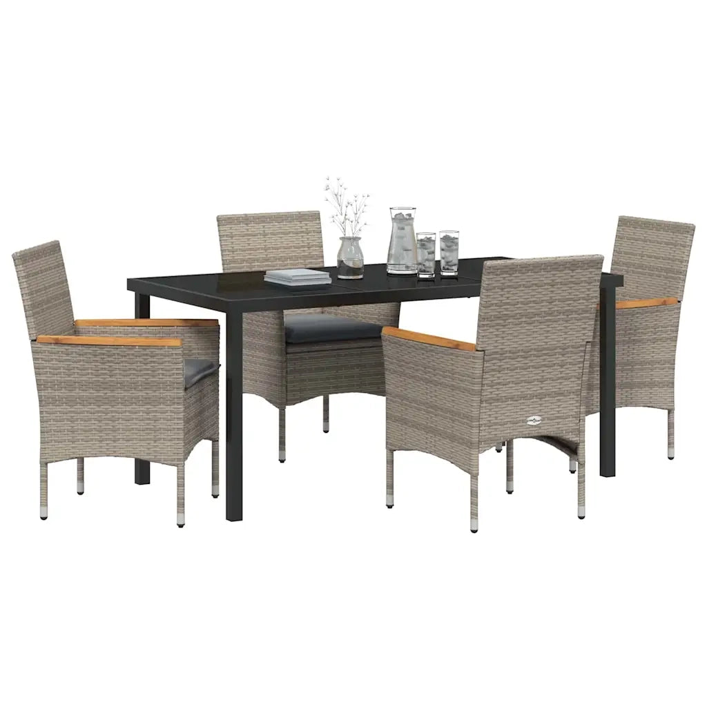 Set da Pranzo per Giardino con cuscino 5 pcs Grigio polyrattan