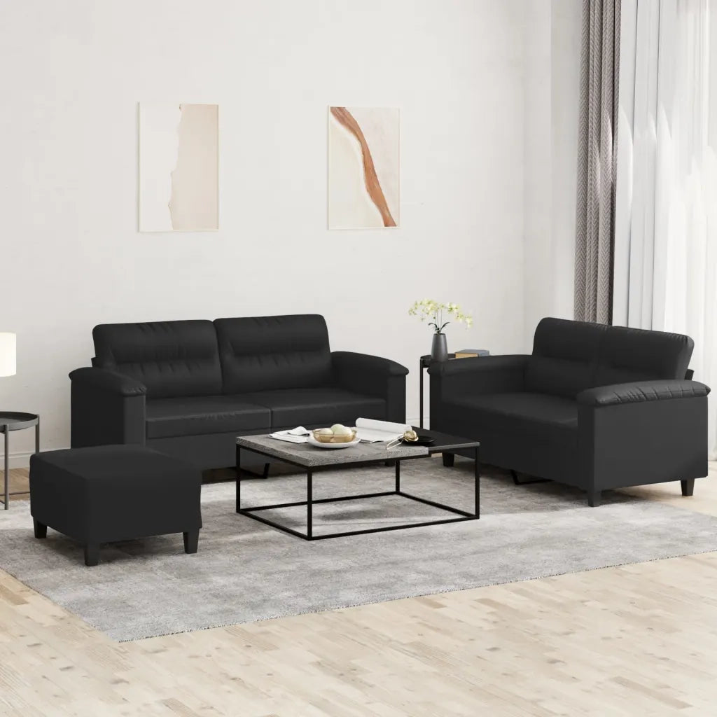 Set di Divani 3 pz con Cuscini Nero in Similpelle 3202367