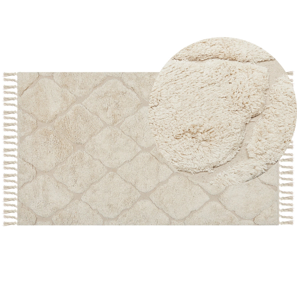 Tappeto in cotone beige 80 x 150 cm minimalista trapuntato Shaggy motivo geometrico soggiorno camera da letto