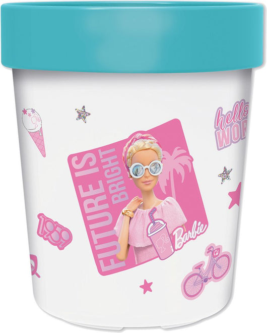 Bicchiere bianco azzurro e rosa per bambini in plastica Barbie 260 ml con base antiscivolo