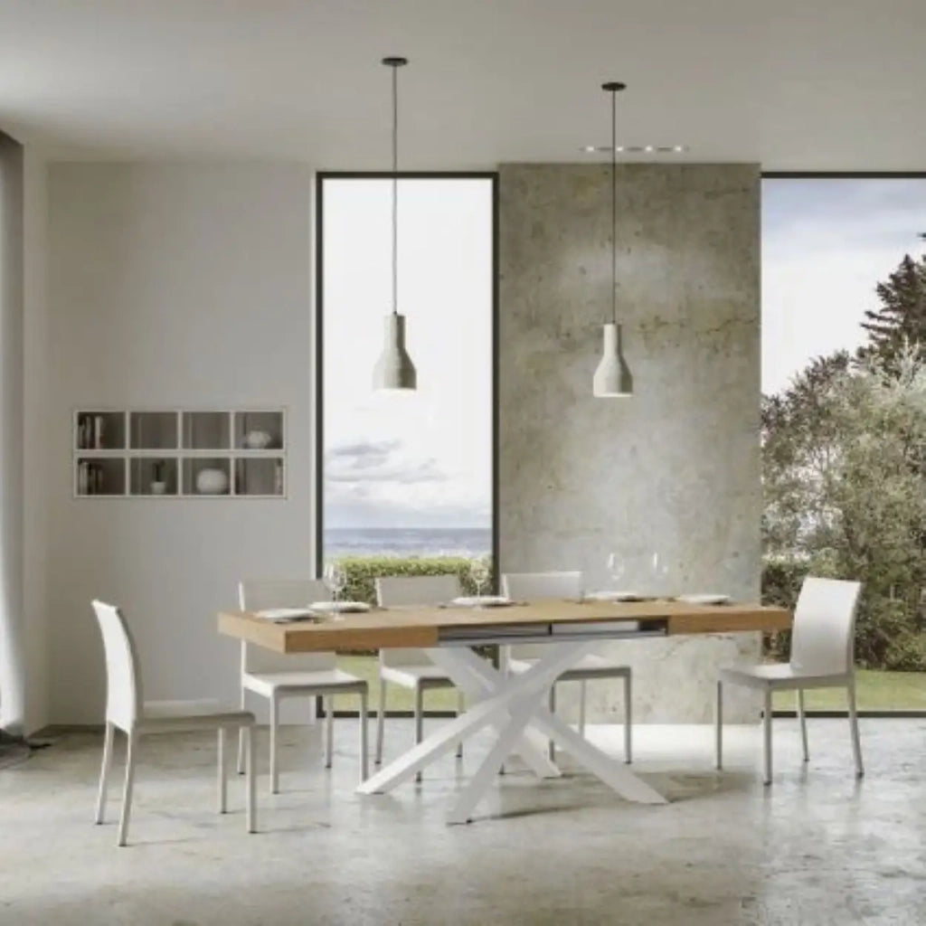 Tavolo allungabile 130/234x90 cm Volantis colore quercia natura gambe bianche