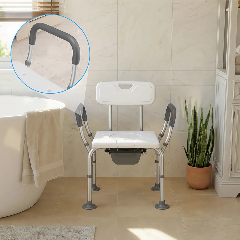 Sgabello WC Bagno in Alluminio Regolabile per Anziani Disabili con Braccioli