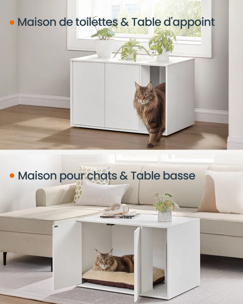 Mobiletto/nascondiglio per lettiera per gatti di grandi dimensioni 80 x 50 x 50 cm anta push-to-open tavolo moderno e minimalista bianco 12_0006045