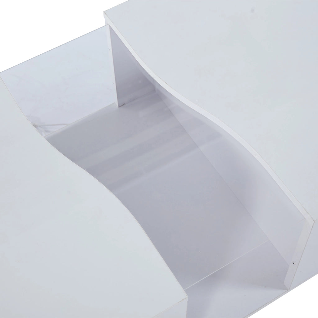 Tavolino basso con 2 cassetti e LED in MDF con piano in acrilico bianco lucido da salotto 100 × 50 × 35 cm
