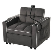 Poltrona Letto 3 in 1 con Schienale Regolabile; 2 Portabicchieri e Supporto per Telefono; Velluto Grigio Scuro 83 × 167 × 76 cm