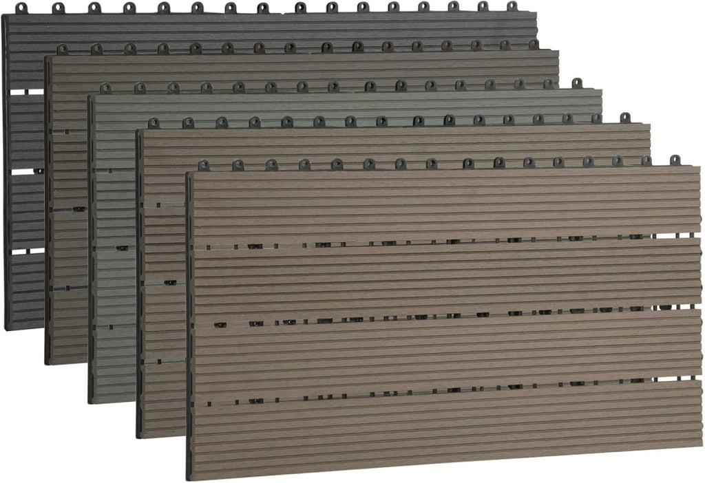 12 Pezzi Piastrella per Pavimento da Giardino Terrazza Pavimento ad Incastro per Casa Fai da Te Pavimentazione in WPC 30x60 cm Marrone