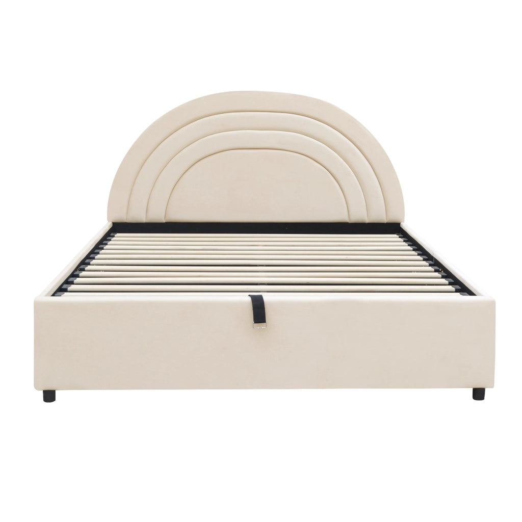 Letto Imbottito 140x200 con Testiera e Rete a Doghe ¨C MINIMAL ¨C Velluto Beige