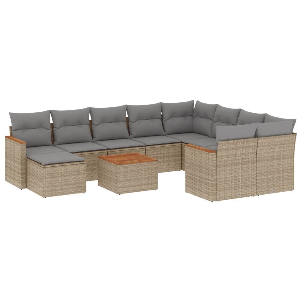 Set Divani da Giardino 11 pz con Cuscini Beige in Polyrattan