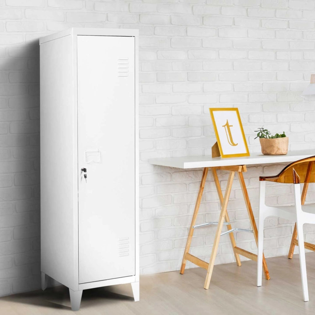 Armadietto ESTER con porta in metallo bianco, design industriale