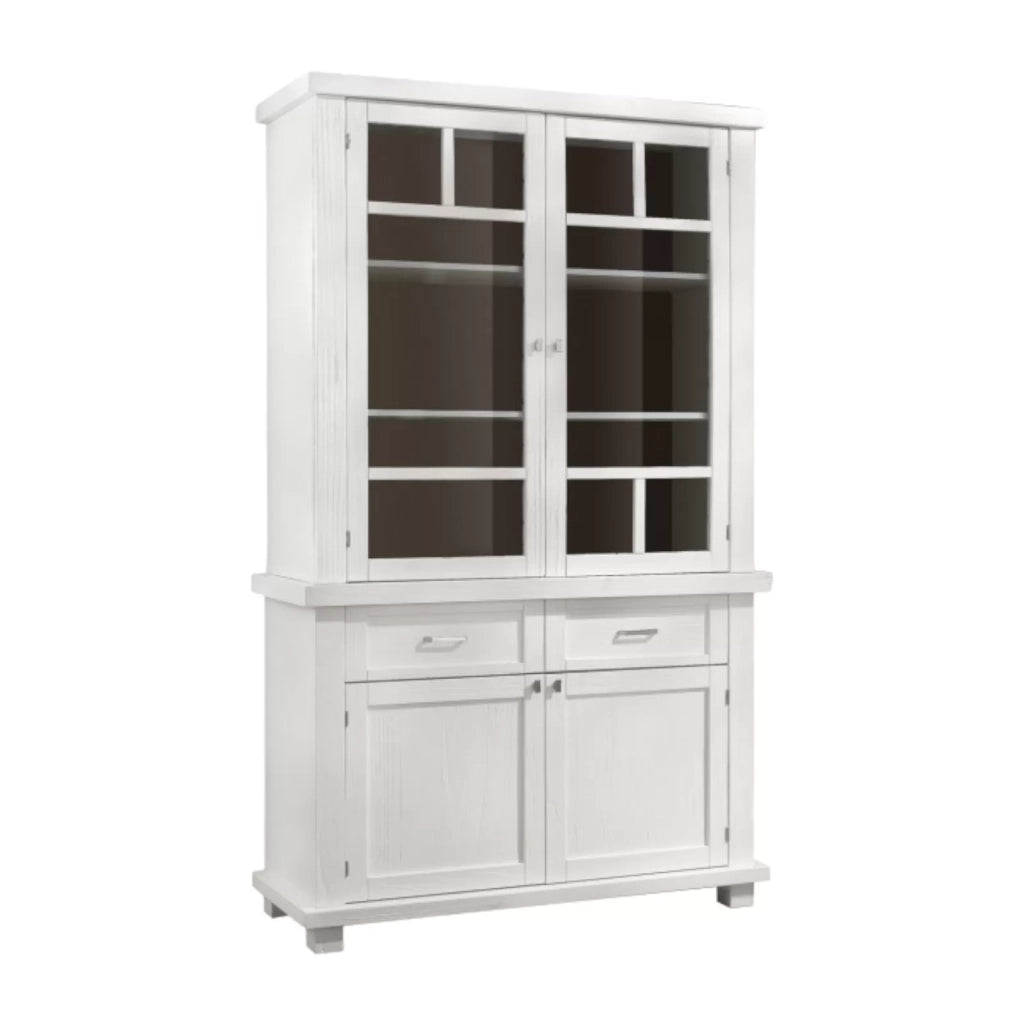 Cristalliera shabby in legno massello 4 ante 2 cassetti bianco opaco l.120 p.45 h.198 - Mobili 2G