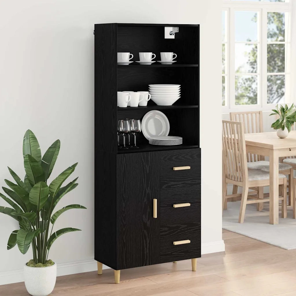 Credenza Rovere Nero 69,5 x 32,5 x 180 cm Legno multistrato