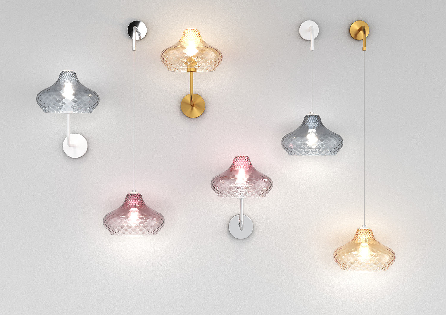 Applique Contemporanea Dress Metallo Bianco Vetro Blu 1 Luce E27