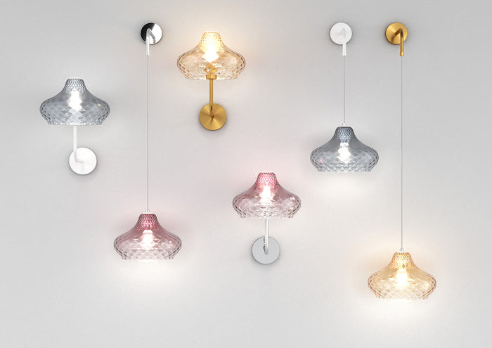 Applique Contemporanea Dress Metallo Bianco Vetro Blu 1 Luce E27