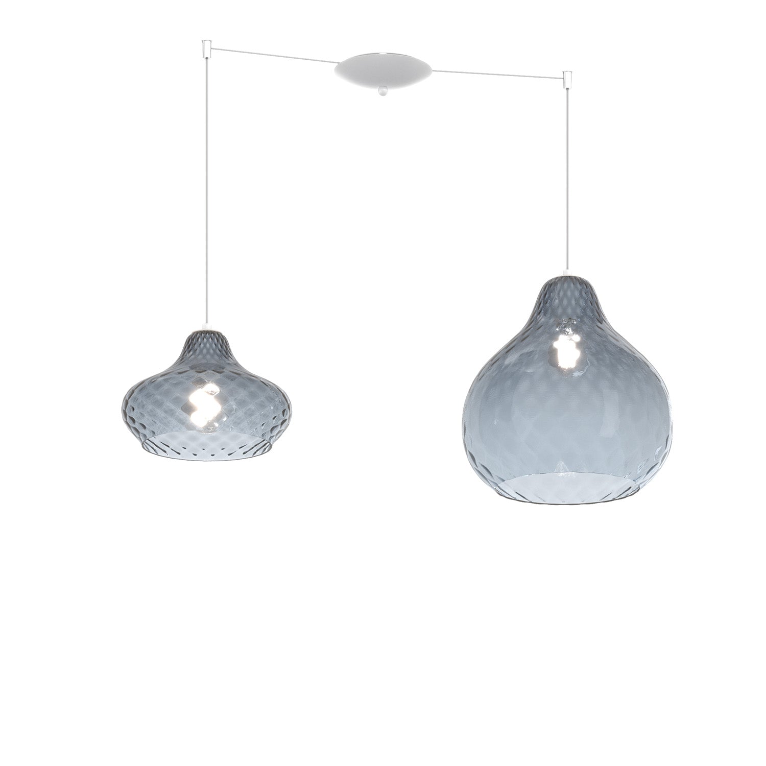 Lampadario Contemporaneo Dress Metallo Bianco Vetro Blu 2 Luci E27