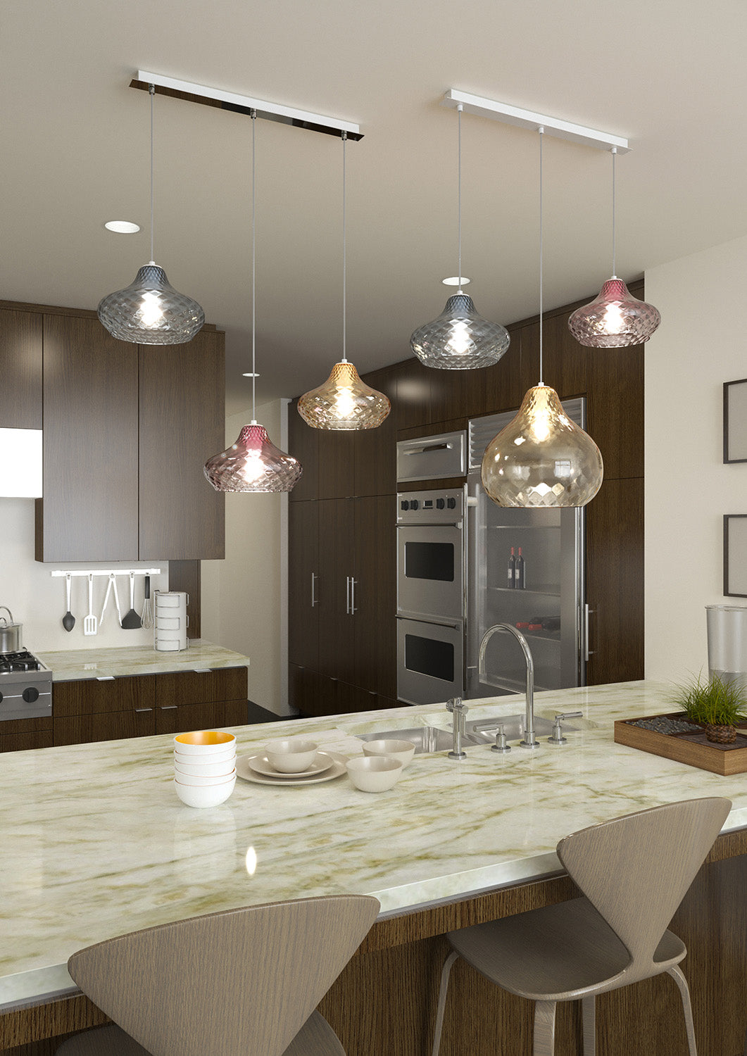 Lampadario Contemporaneo Dress Metallo Bianco Vetro Multicolor 3 Luci E27