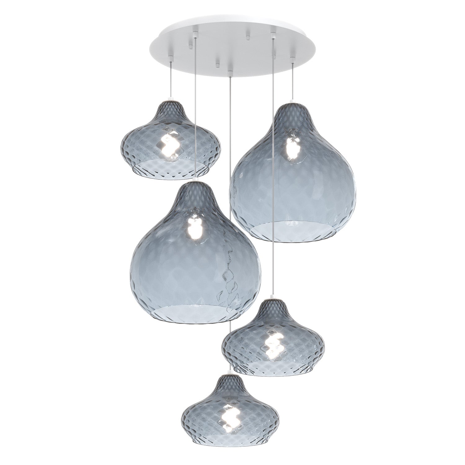 Lampadario Contemporaneo Dress Metallo Bianco Vetro Blu 5 Luci E27