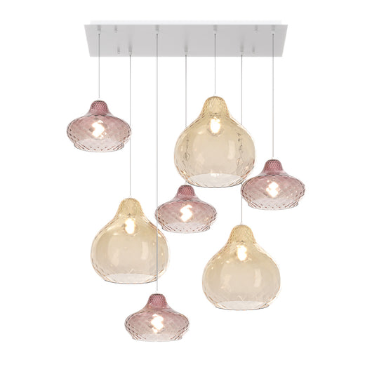 Lampadario Contemporaneo Dress Metallo Bianco Vetro Ambra-Ruggine 7 Luci E27