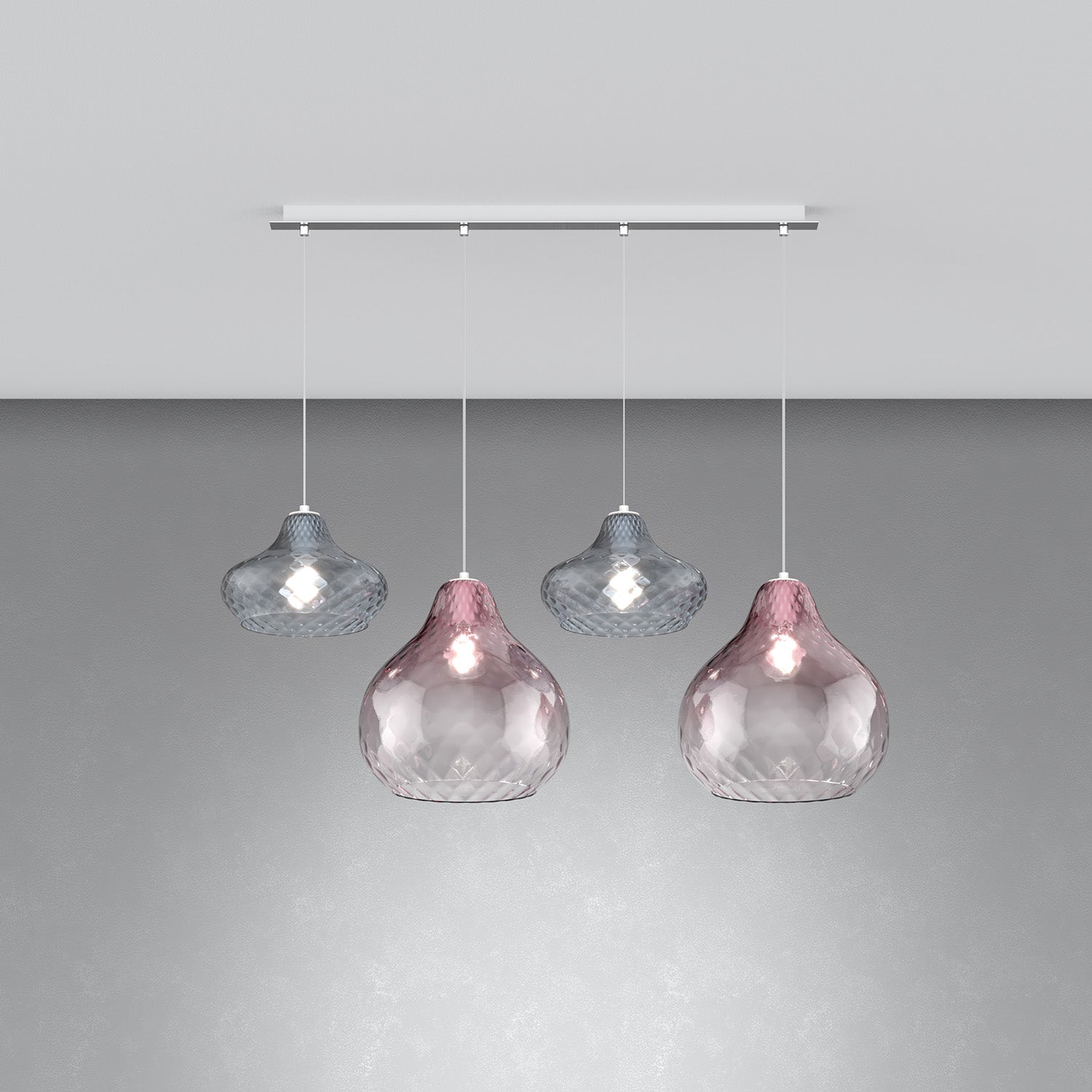 Lampadario Contemporaneo Dress Metallo Cromo Vetro Zaffiro-Ruggine 4 Luci E27