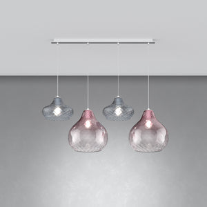 Lampadario Contemporaneo Dress Metallo Cromo Vetro Zaffiro-Ruggine 4 Luci E27