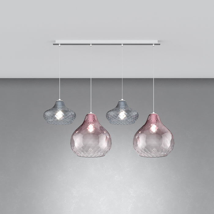 Lampadario Contemporaneo Dress Metallo Cromo Vetro Zaffiro-Ruggine 4 Luci E27