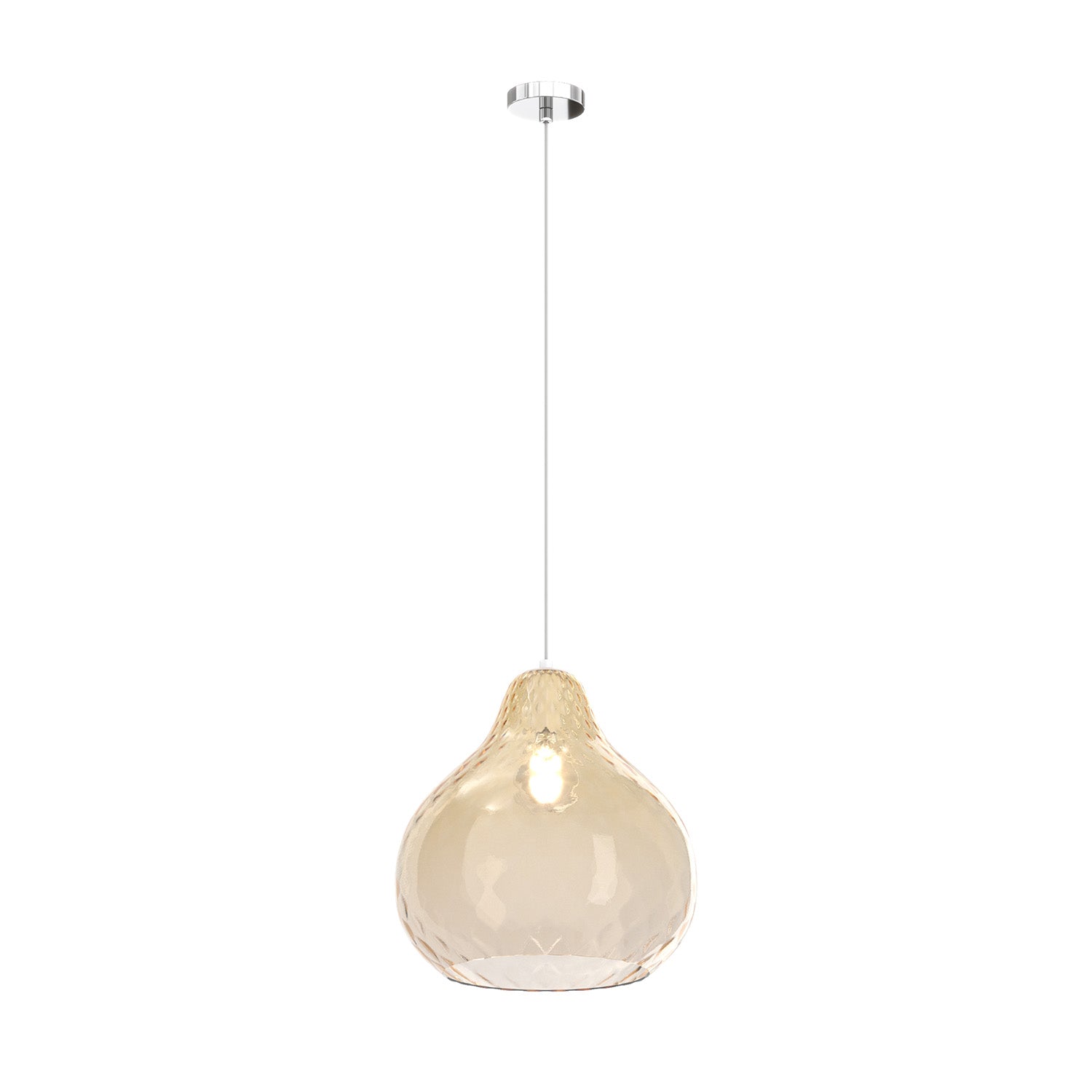 Lampadario Contemporaneo Dress Metallo Cromo Vetro Grande Ambra 1 Luce E27