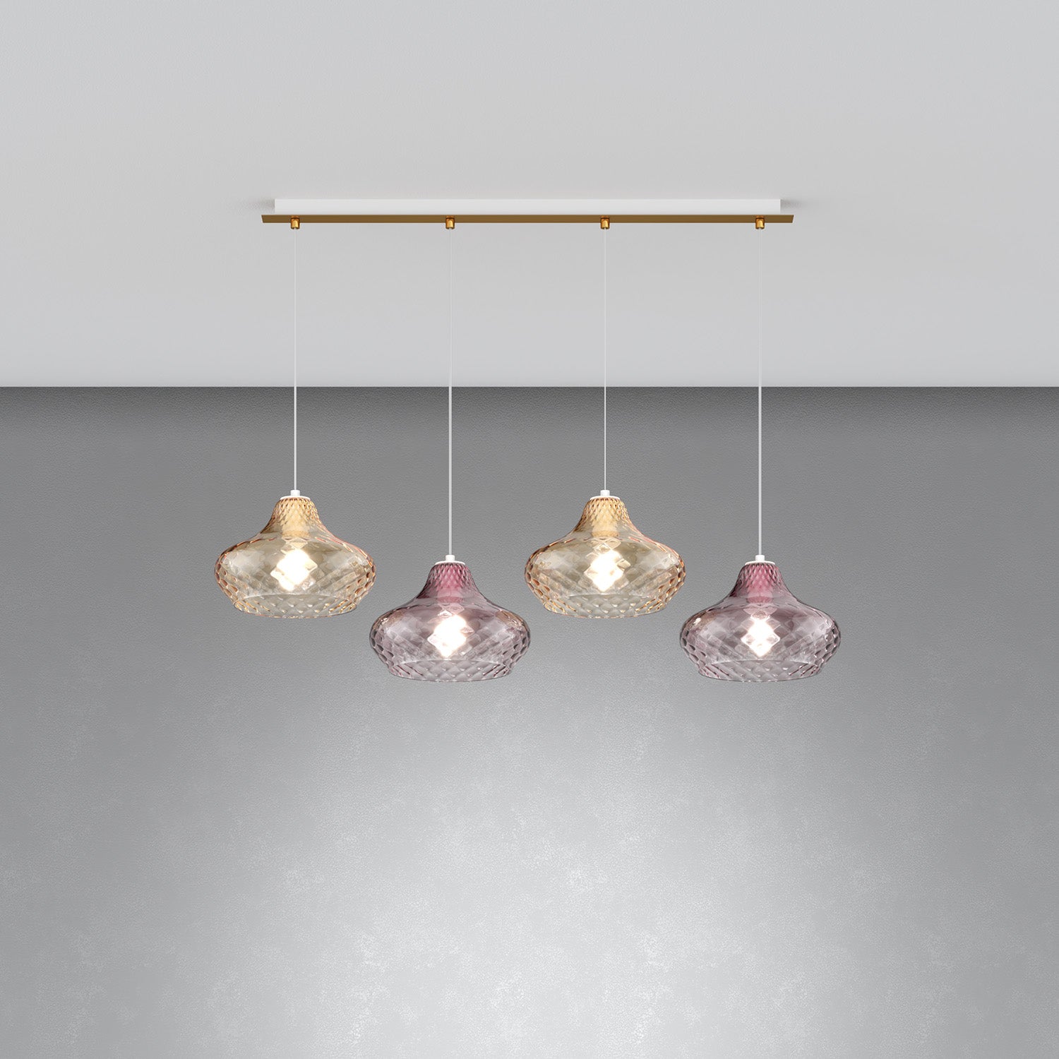 Lampadario Contemporaneo Dress Metallo Ottone Vetro Ambra-Ruggine 4 Luci E27