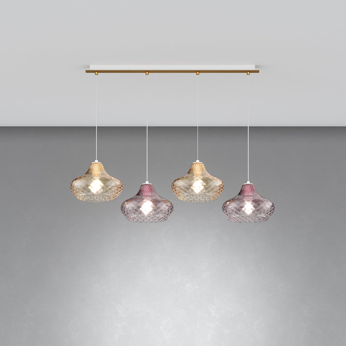 Lampadario Contemporaneo Dress Metallo Ottone Vetro Ambra-Ruggine 4 Luci E27