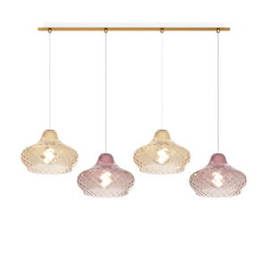 Lampadario Contemporaneo Dress Metallo Ottone Vetro Ambra-Ruggine 4 Luci E27