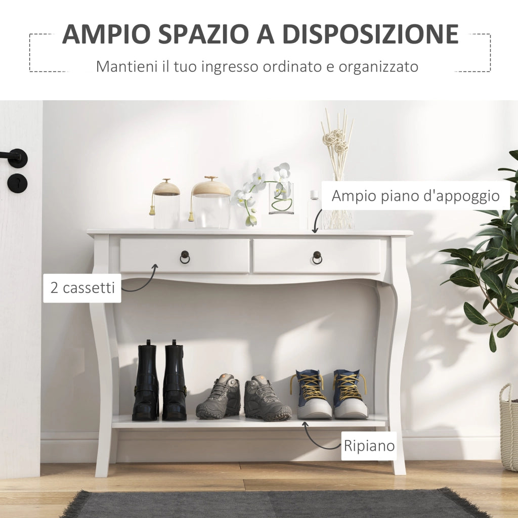 Mobiletto Tavolo Consolle da Ingresso Moderno con 2 Cassetti Casa Legno 100 ¡Á 33 ¡Á 75cm Bianco