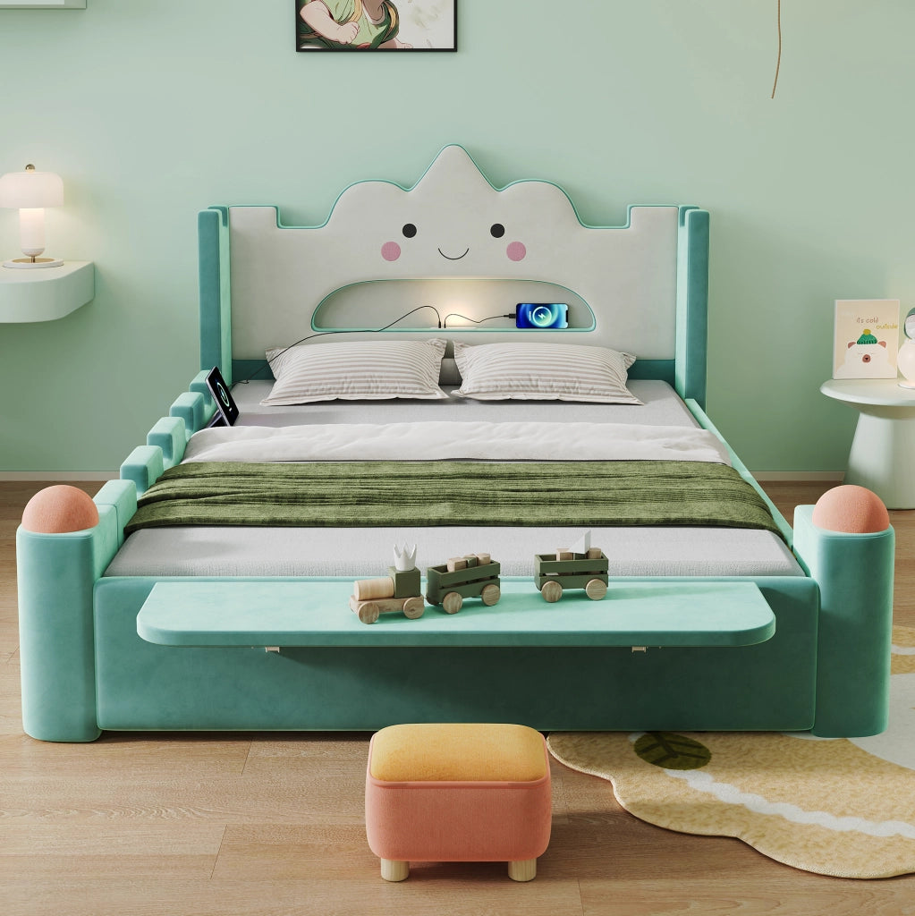 Letto imbottito per bambini a nuvola 140x200 cm blu-verde