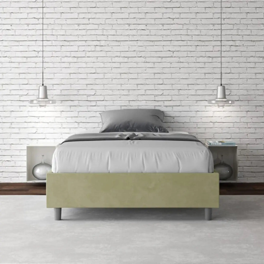 Letto una piazza e mezza con rete imbottito 120x190 microfibra tè verde Azelia