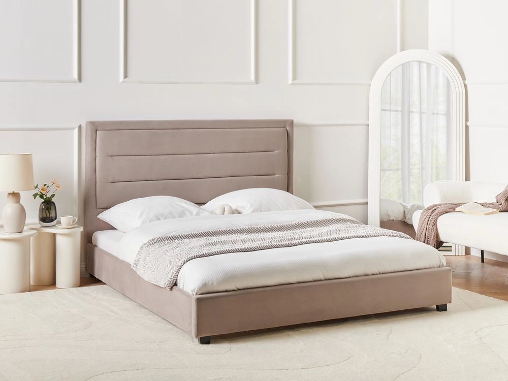 Letto matrimoniale in velluto grigio scuro 160 x 200 cm con testiera imbottita stile moderno